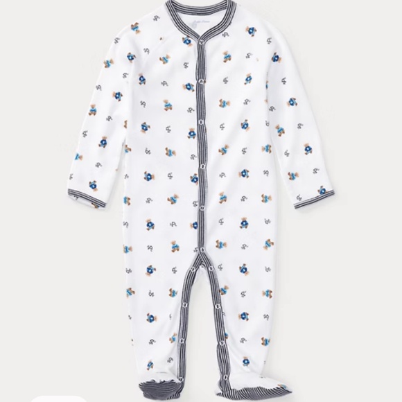 Ralph Lauren Polo Bear Cotton Footed Coverall w/fold-over mittens 6 Months EUC - Picture 1 of 10